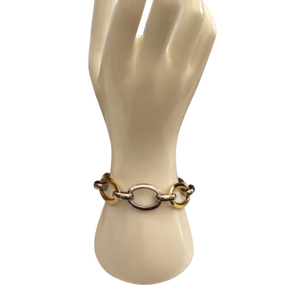 Mixed Metal Link Bracelet Silver Gold Tone Oval‎ Chain Modern Minimalist 7.5"